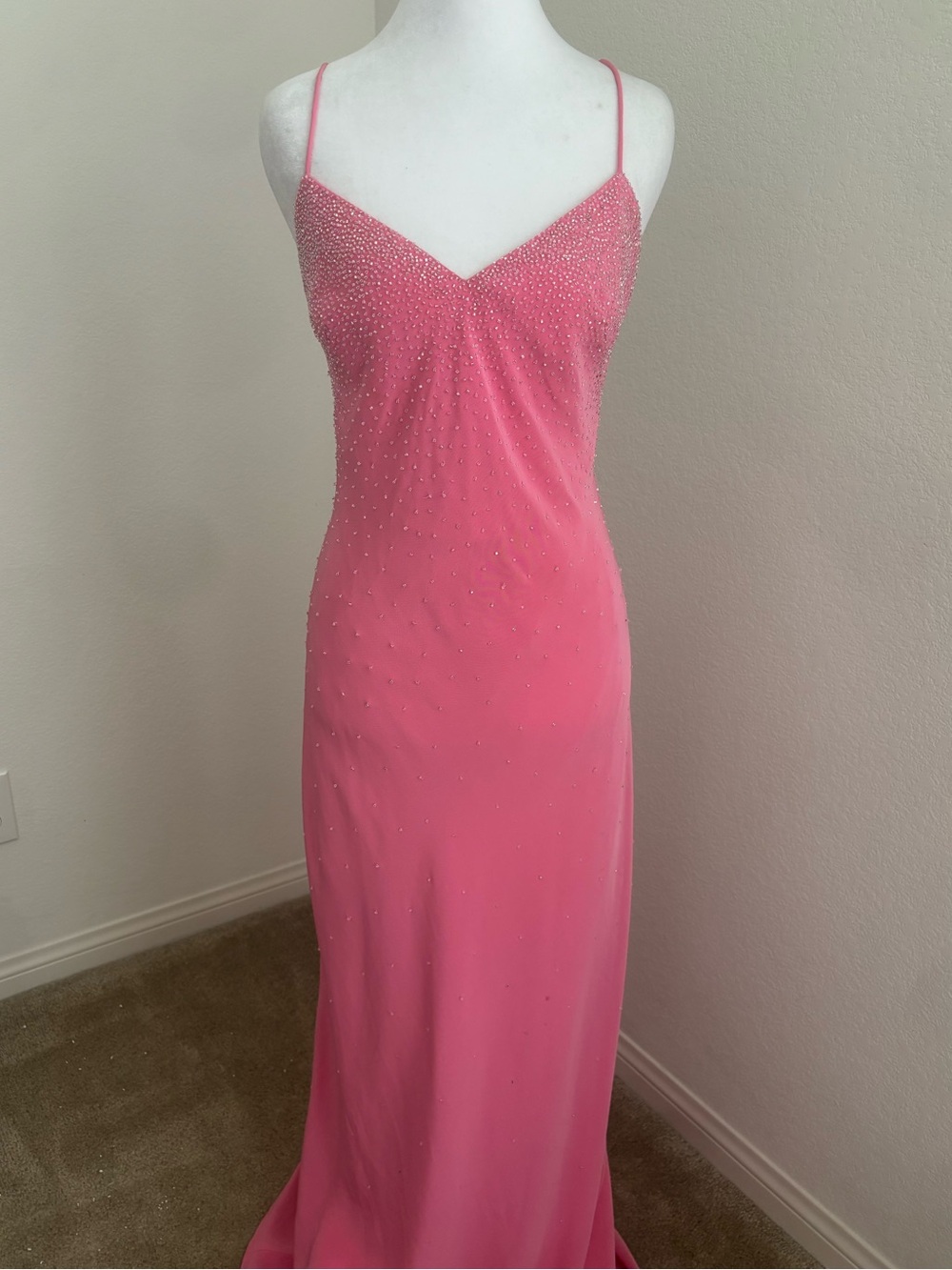 Cache Beaded Pink Evening Gown